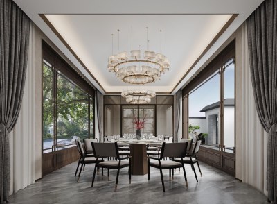 新中式家居餐厅3D模型下载